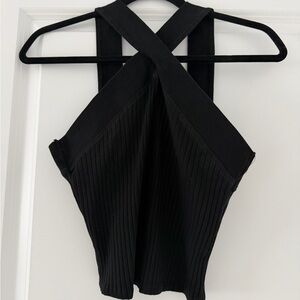 Zara Black Ribbed Cross-Strap Tank Top